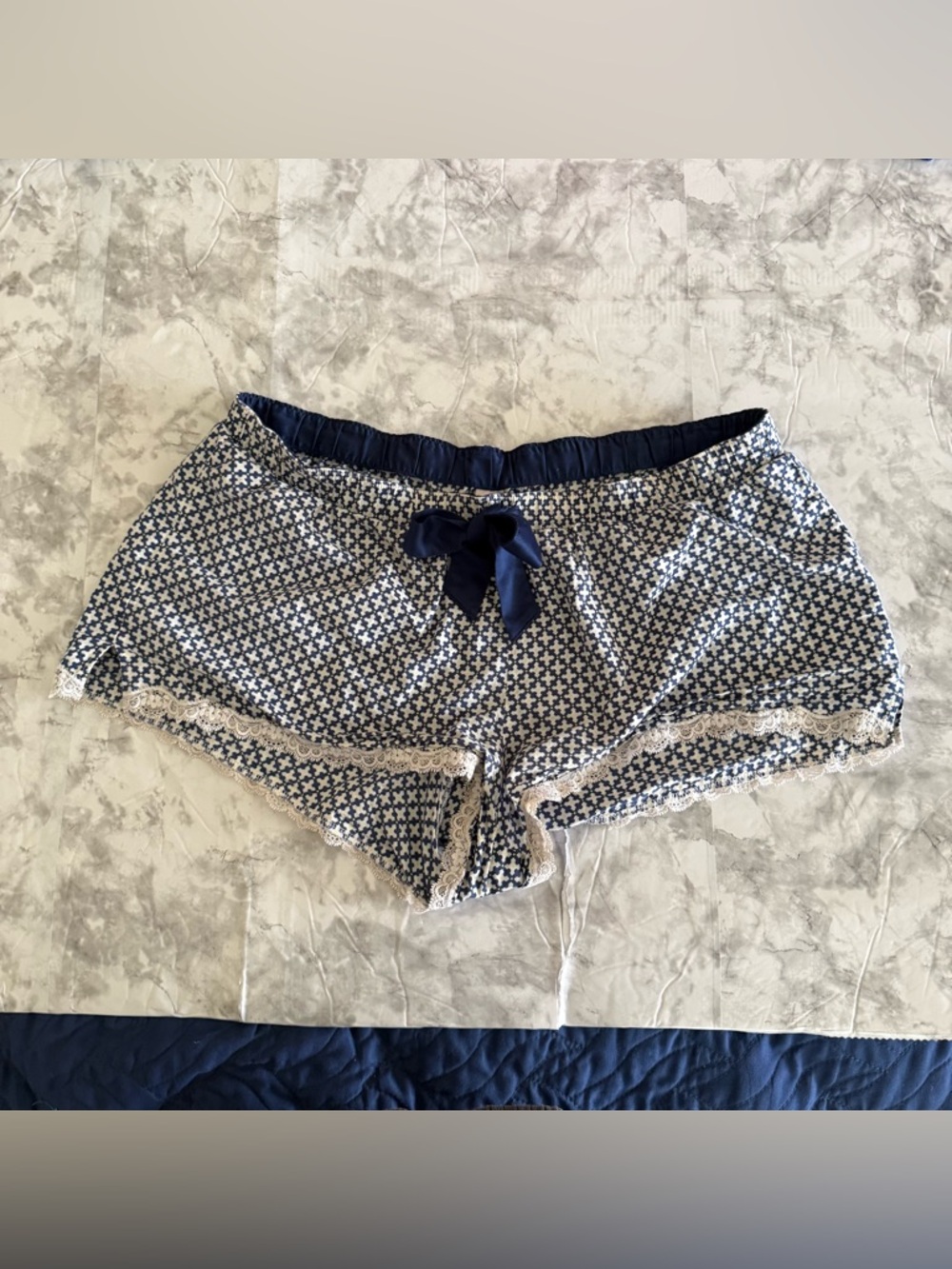 Victoria’s Secret Navy Floral Lace-Trim Sleep Shorts
